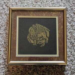 Professionally Handmade Framed Winged Lion St. Mark Evangelist Brass Rubbing